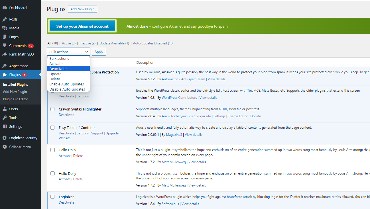 deactivae the plugins