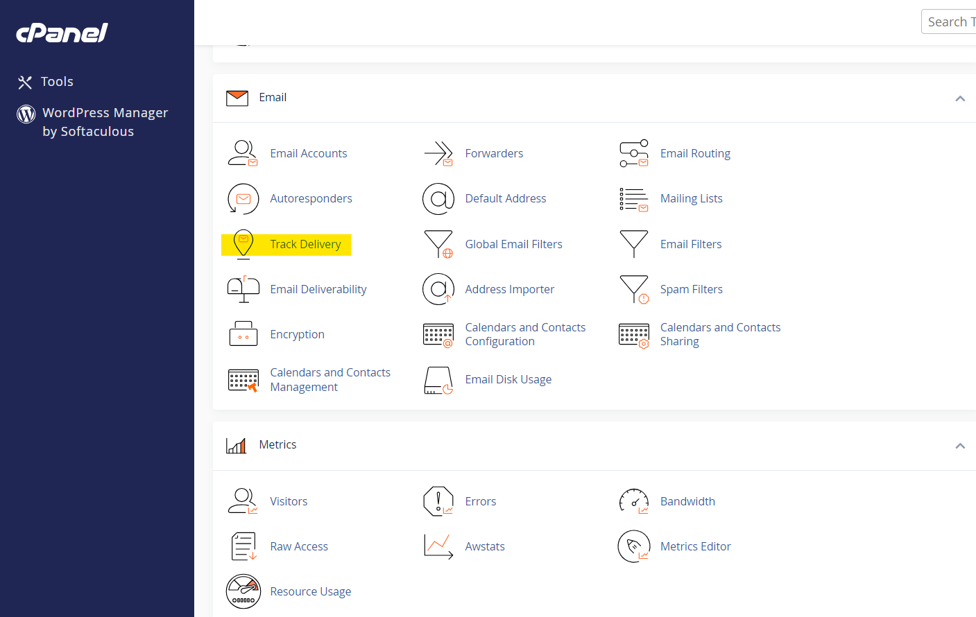 track delivery in cpanel